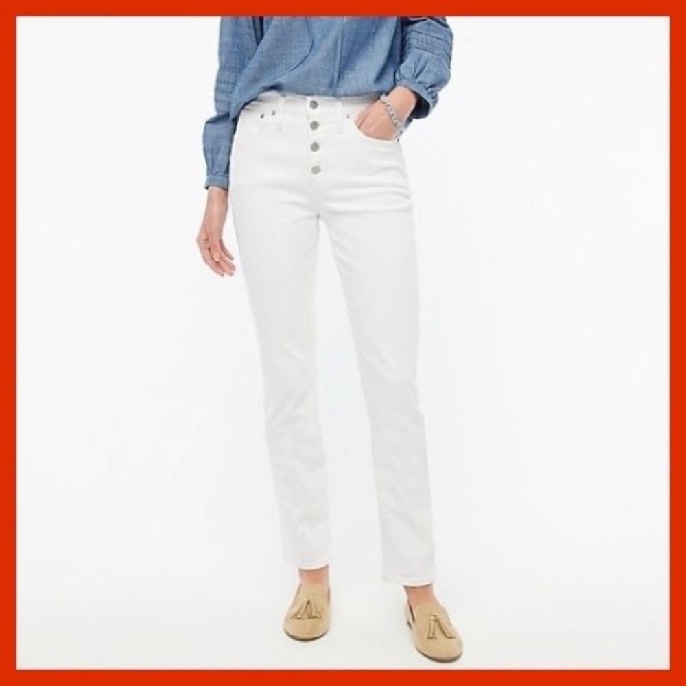 J Crew Factory essential straight button fly high rise jeans in white